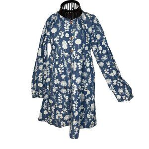 Girls Long Sleeve Floral Dress With Pockets, Full Skirt, Rose Gold Button, SZ 6